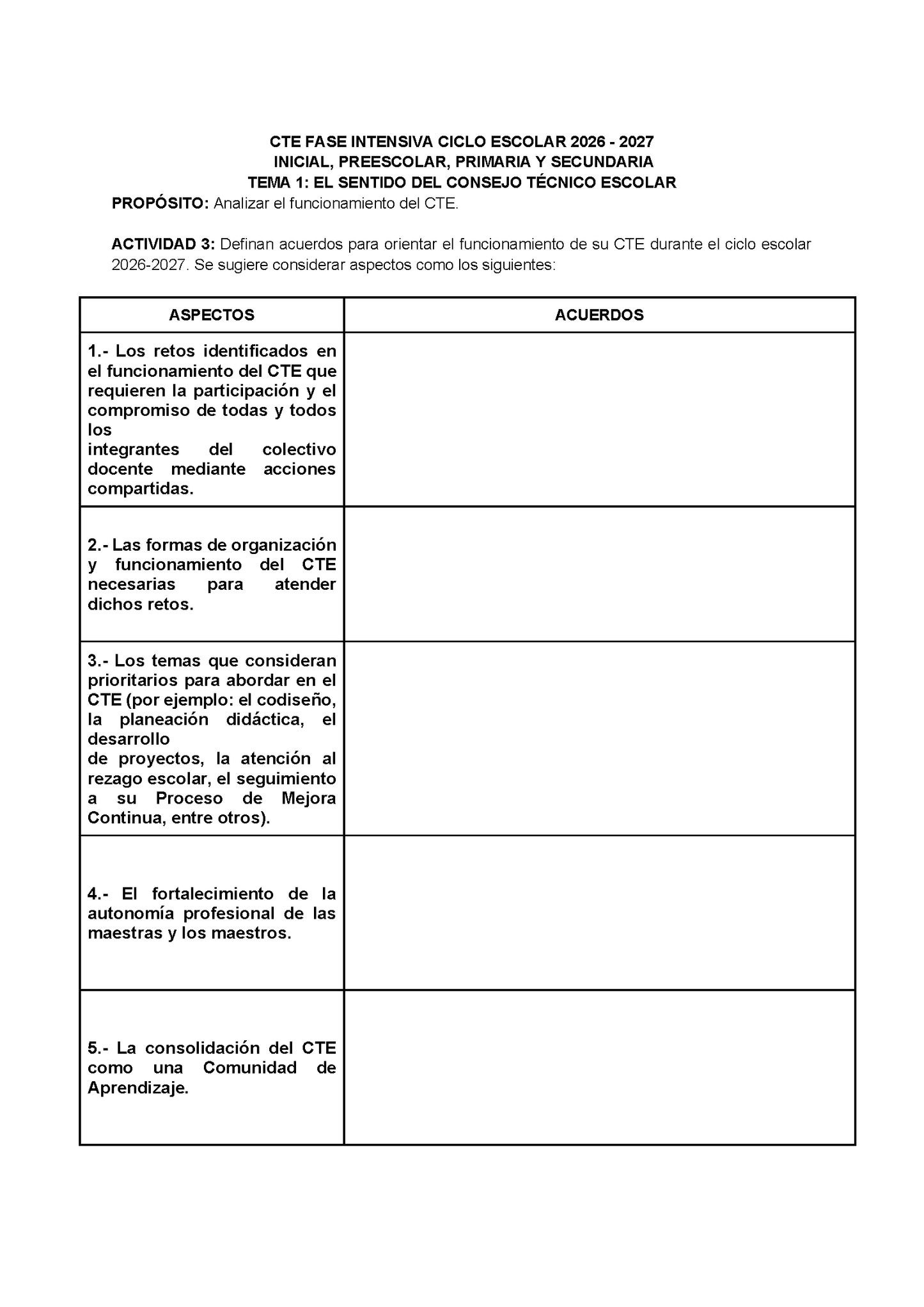 Formato de Producto CTE Fase Intensiva Tema 1 y 2 Editable en Word