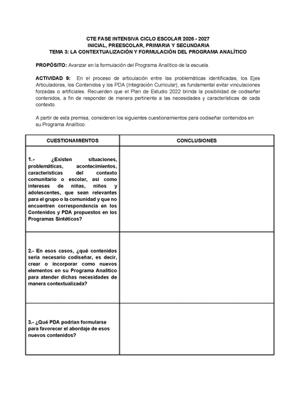 Formato de Producto CTE Fase Intensiva Tema 3 y 4 Editable en Word