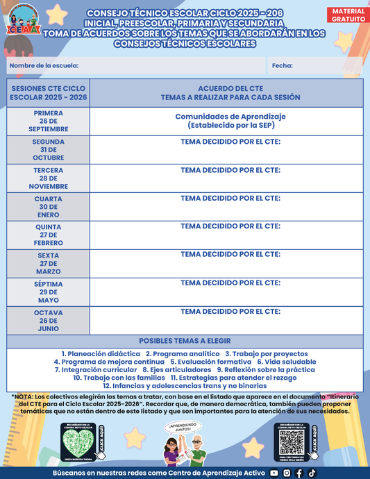 FORMATO TEMAS A ELEGIR EN LAS SIGUIENTES SESIONES DE CTE CICLO ESCOLAR 2025 - 2026