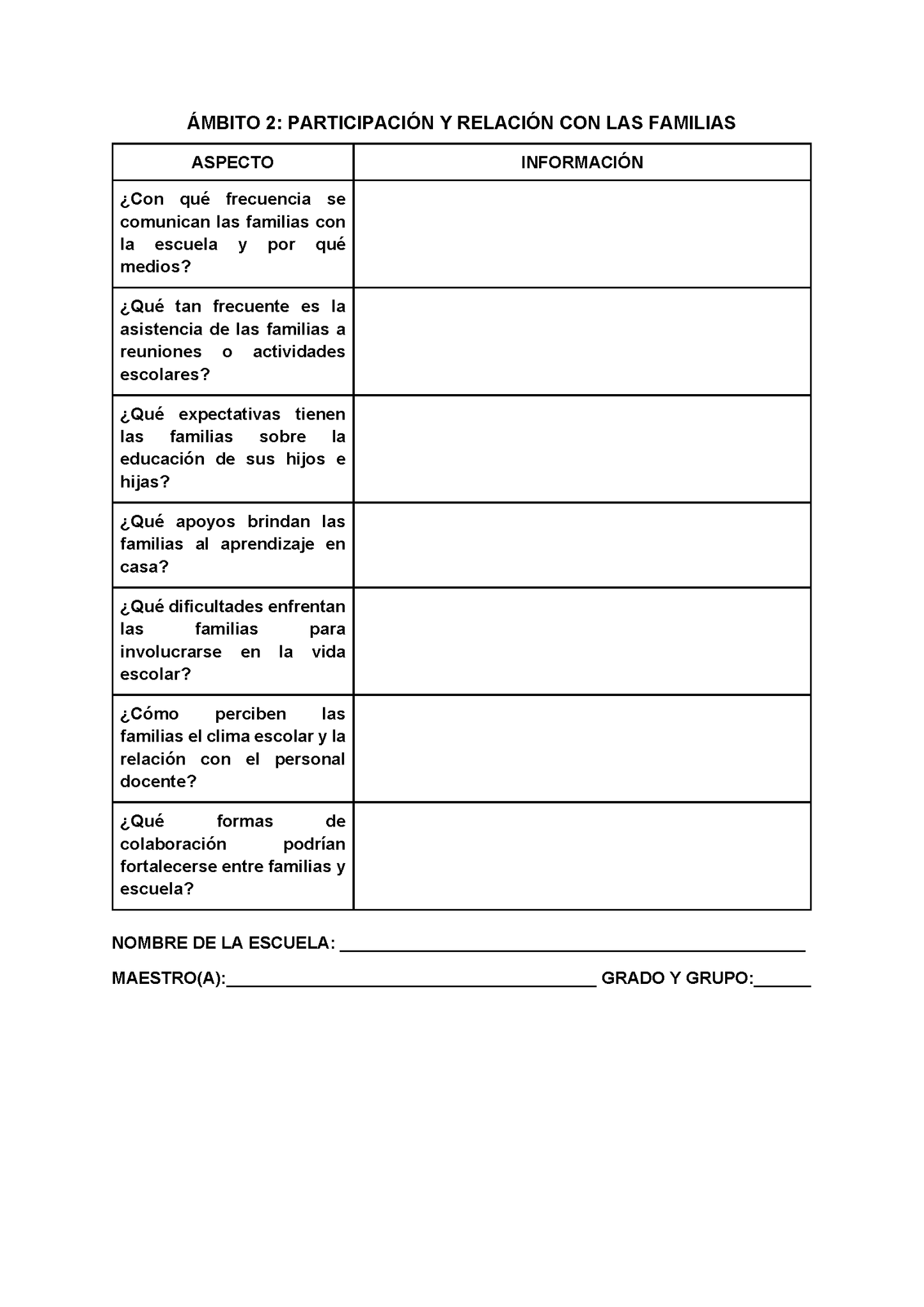 Formato para Realizar la Lectura de la Realidad Escolar para Directores (Editable en Word)