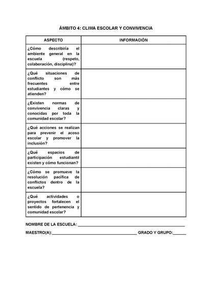Formato para Realizar la Lectura de la Realidad Escolar para Directores (Editable en Word)