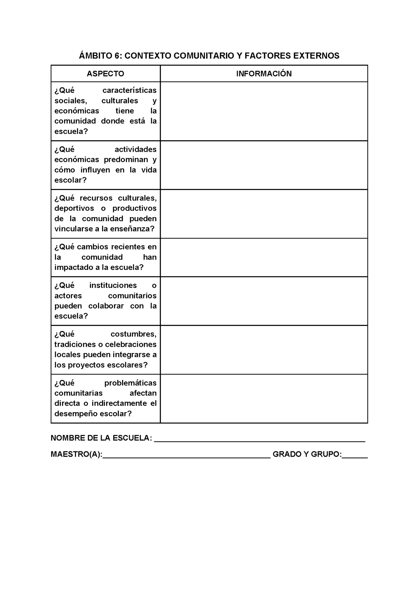 Formato para Realizar la Lectura de la Realidad Escolar para Directores (Editable en Word)