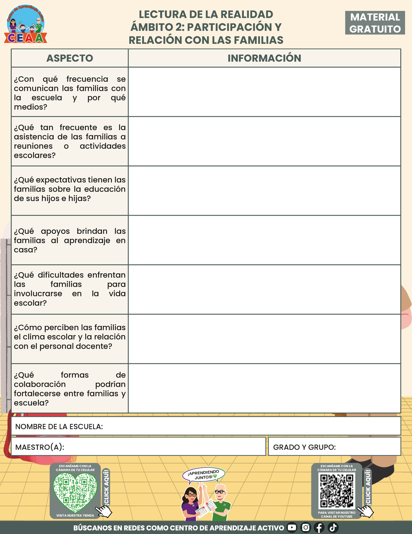 Formato para Realizar la Lectura de la Realidad Escolar para Directores en PDF