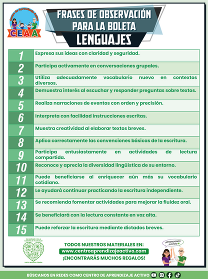 Frases de observación para la boleta - Lenguajes