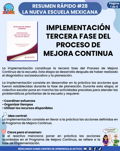 Resumen Rápido #28: IMPLEMENTACIÓN TERCERA FASE DEL PROCESO DE MEJORA CONTINUA