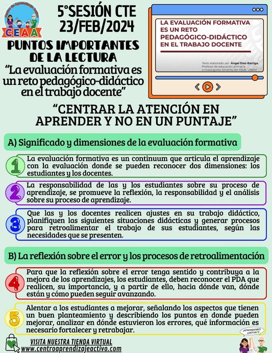 PUNTOS IMPORTANTES DE LA LECTURA: "LA EVALUACIÓN FORMATIVA ES UN RETO PEDAGÓGICO-DIDÁCTICO EN EL TRABAJO DOCENTE"