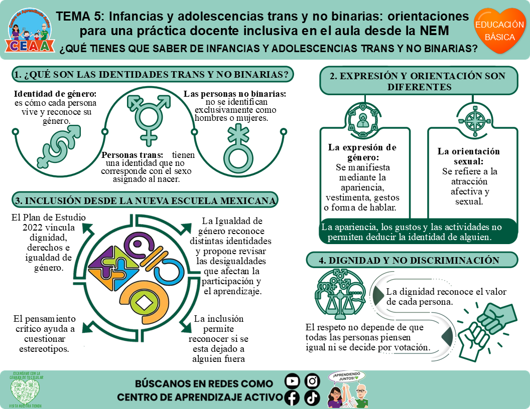 Infografía CTE Educación Básica Tema 5 - ¿QUÉ TIENES QUE SABER DE INFANCIAS Y ADOLESCENCIAS TRANS Y NO BINARIAS? Editable en PowerPoint