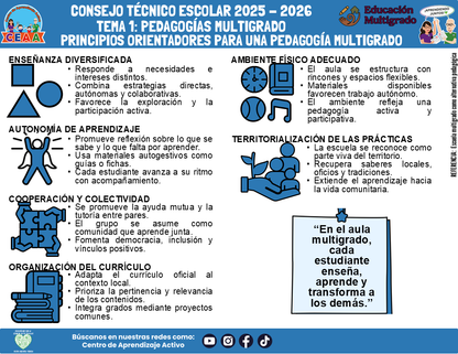 Infografía Multigrado: TEMA 1: PEDAGOGÍAS MULTIGRADO MULTIGRADO: PRINCIPIOS ORIENTADORES PARA UNA PEDAGOGÍA MULTIGRADO (Editable en PowerPoint)