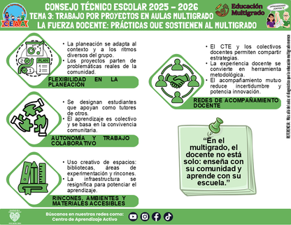 Infografía Multigrado: TEMA 3: TRABAJO POR PROYECTOS EN AULAS MULTIGRADO: LA FUERZA DOCENTE: PRÁCTICAS QUE SOSTIENEN AL MULTIGRADO (Editable en PowerPoint)