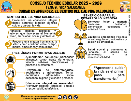 Infografía: TEMA 6: VIDA SALUDABLE - CUIDAR ES APRENDER: EL SENTIDO DEL EJE VIDA SALUDABLE (Editable en PowerPoint)
