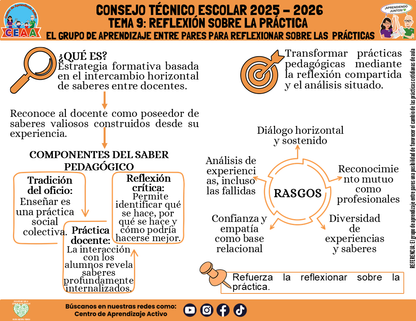 Infografía: TEMA 9: REFLEXIÓN SOBRE LA PRÁCTICA - EL GRUPO DE APRENDIZAJE ENTRE PARES PARA REFLEXIONAR SOBRE LAS PRÁCTICAS (Editable en PowerPoint)