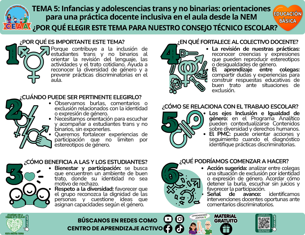 Infografía CTE Sesión 1 Educación Básica TEMA 5: Infancias y adolescencias trans y no binarias: orientaciones para una práctica docente inclusiva en el aula desde la NEM - ¿POR QUÉ ELEGIR ESTE TEMA PARA NUESTRO CONSEJO TÉCNICO ESCOLAR? en PDF