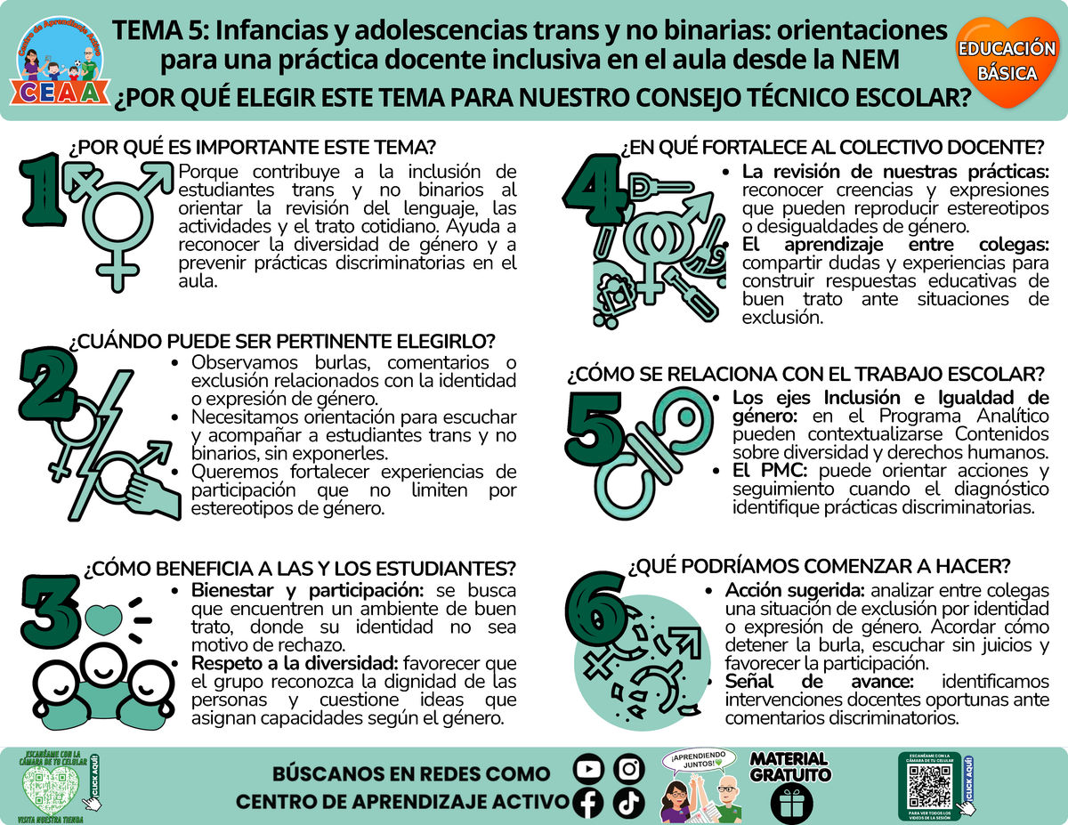 Infografía CTE Educación Básica Tema 5 - Infancias y adolescencias trans y no binarias: orientaciones para una práctica docente inclusiva en el aula desde la NEM - ¿POR QUÉ ELEGIR ESTE TEMA PARA NUESTRO CONSEJO TÉCNICO ESCOLAR? en PDF