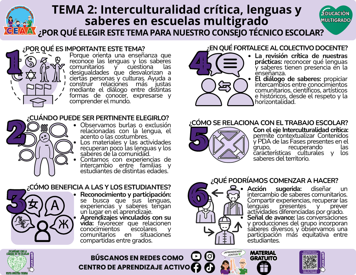 Infografía CTE Educación Multigrado TEMA 2: Interculturalidad crítica, lenguas y saberes en escuelas multigrado - ¿POR QUÉ ELEGIR ESTE TEMA PARA NUESTRO CONSEJO TÉCNICO ESCOLAR?