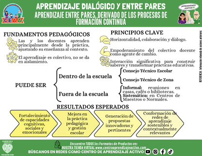 Infografía: APRENDIZAJE DIALÓGICO Y ENTRE PARES - APRENDIZAJE ENTRE PARES, DERIVADO DE LOS PROCESOS DE FORMACIÓN CONTINUA editable en PowerPoint