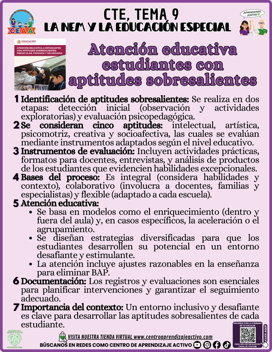 Infografía CTE Tema 9: Atención educativa estudiantes con aptitudes sobresalientes