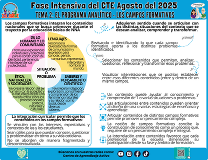 Infografía CTE Fase Intensiva Tema 2 El Programa Analítico - Los Campos Formativos en PDF (Editable en PowerPoint)