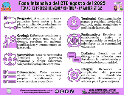Infografía CTE Fase Intensiva Tema: 3 El Proceso de Mejora Continua Características (Editable en PowerPoint)