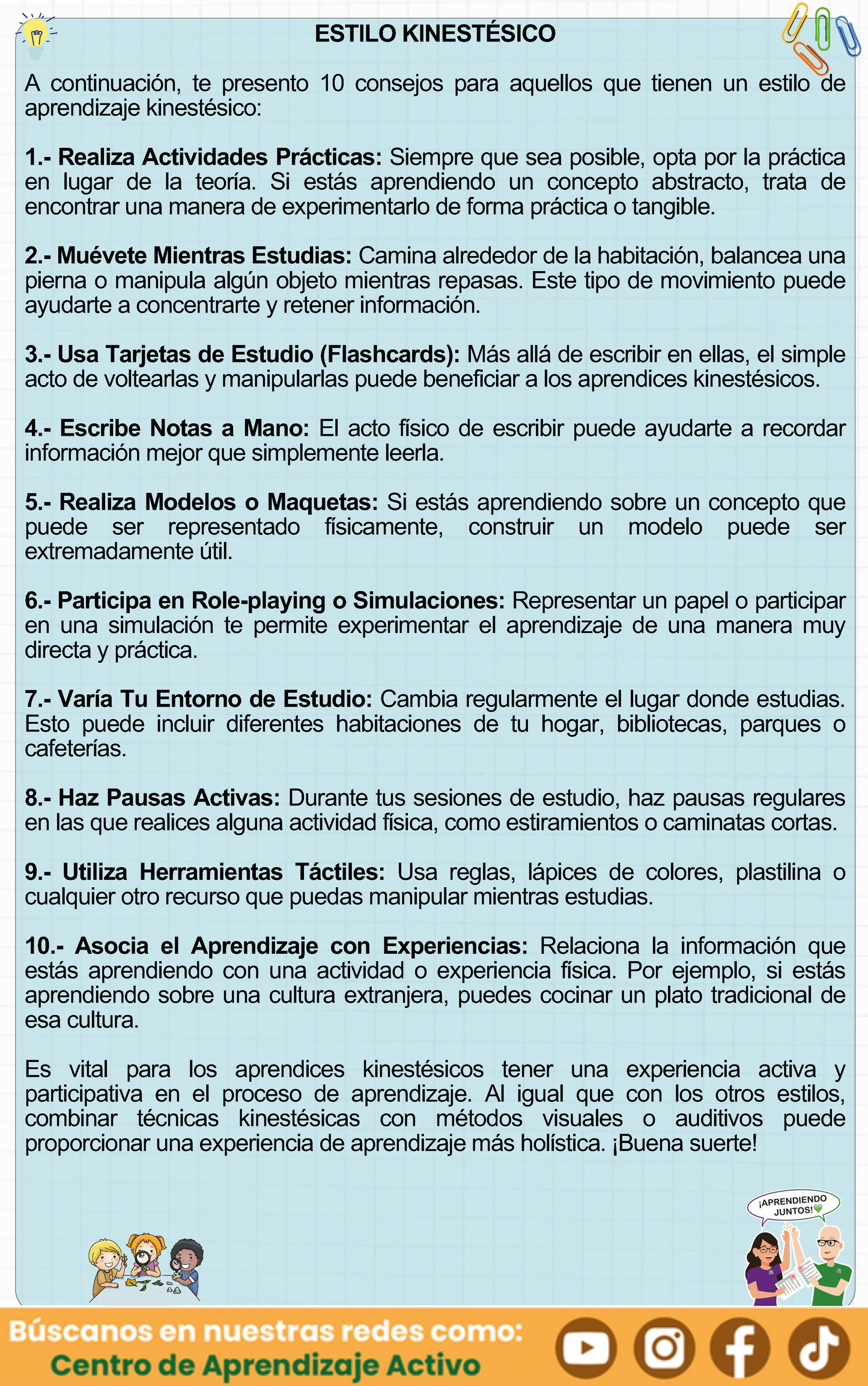 TEST ¿CUÁL ES TU ESTILO DE APRENDIZAJE? - Consejos según tu estilo para aprender fácil y rápido en PDF