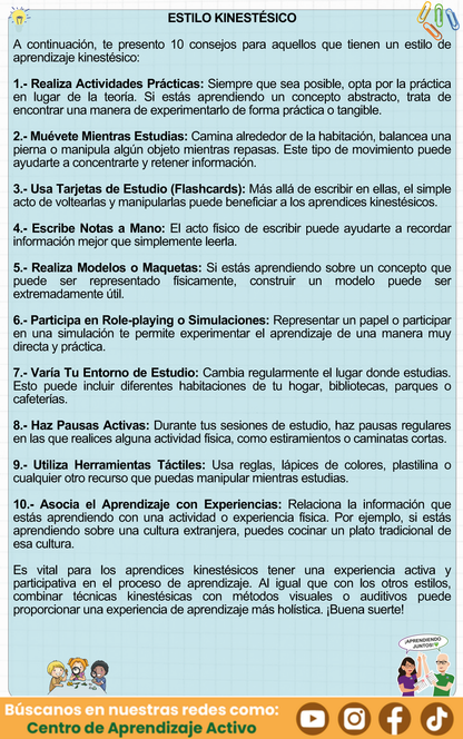 TEST ¿CUÁL ES TU ESTILO DE APRENDIZAJE? - Consejos según tu estilo para aprender fácil y rápido en PDF