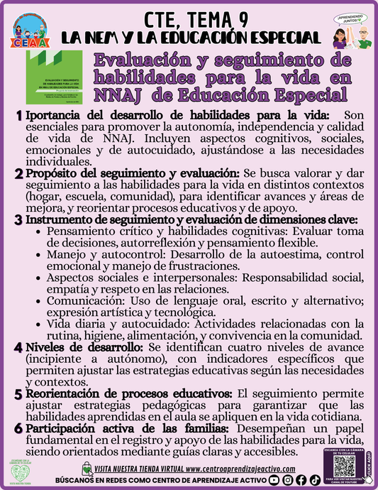 Infografía CTE Tema 9: Evaluación y seguimiento de habilidades para la vida en NNAJ de Educación Especial