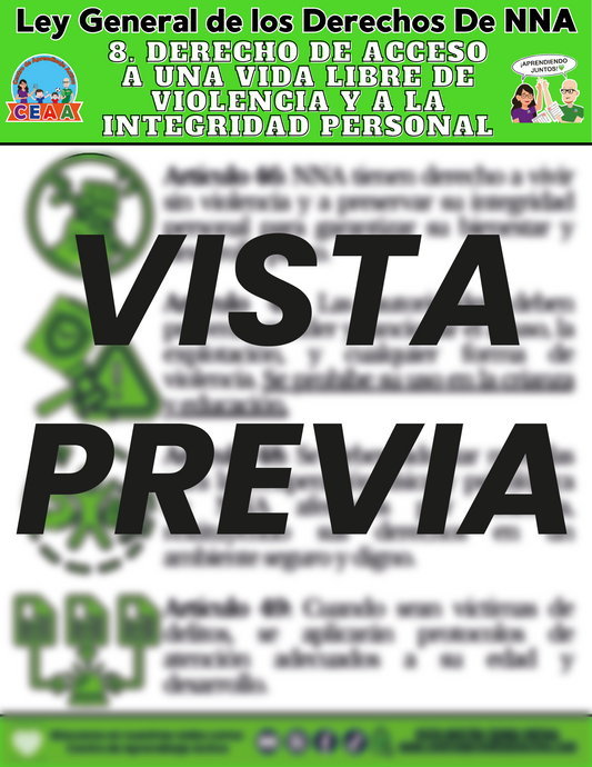 Infografía Ley General de los Derechos De NNA 8. DERECHO DE ACCESO A UNA VIDA LIBRE DE VIOLENCIA Y A LA INTEGRIDAD PERSONAL