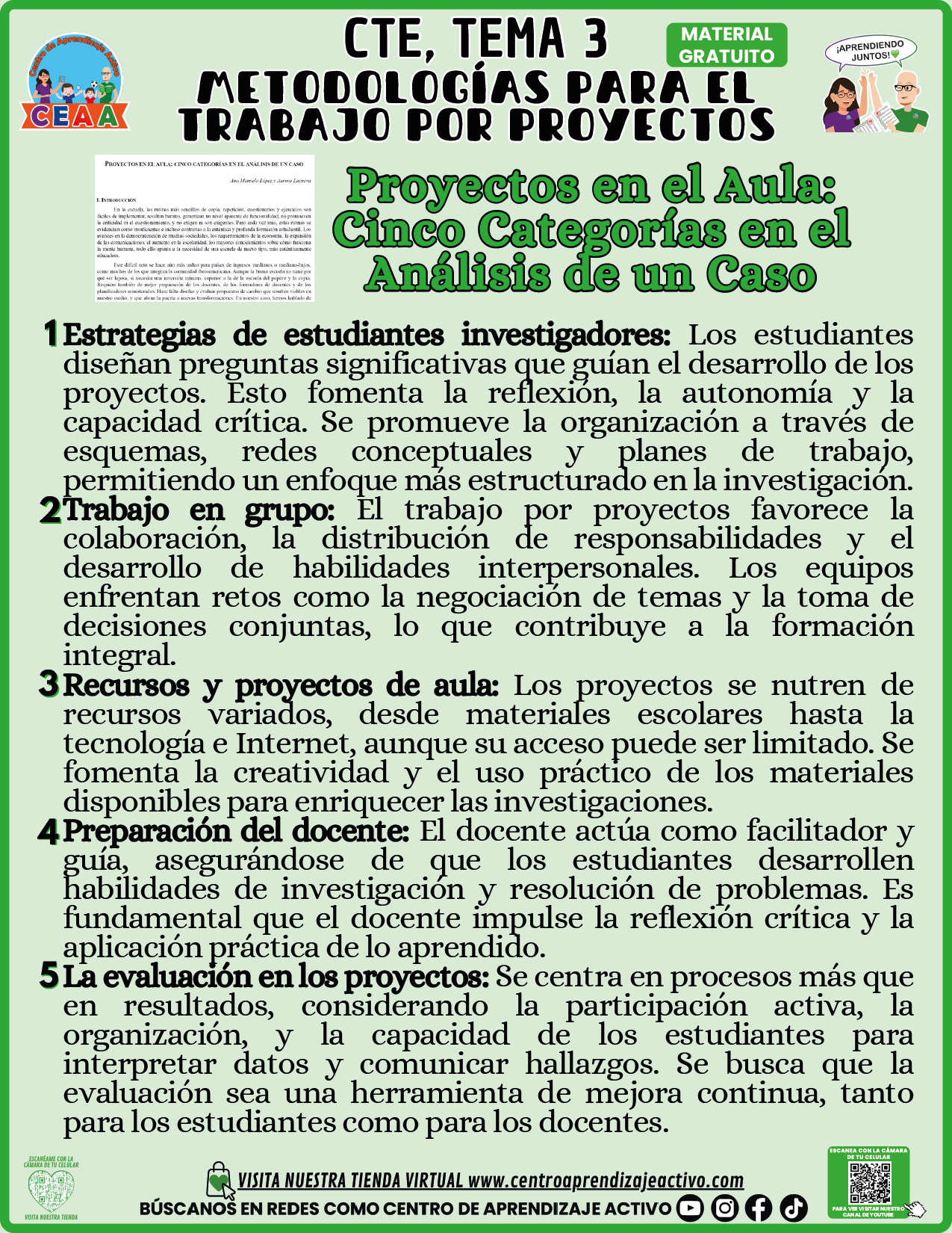 Infografía CTE Tema 3: Proyectos en el Aula: Cinco Categorías en el Análisis de un Caso