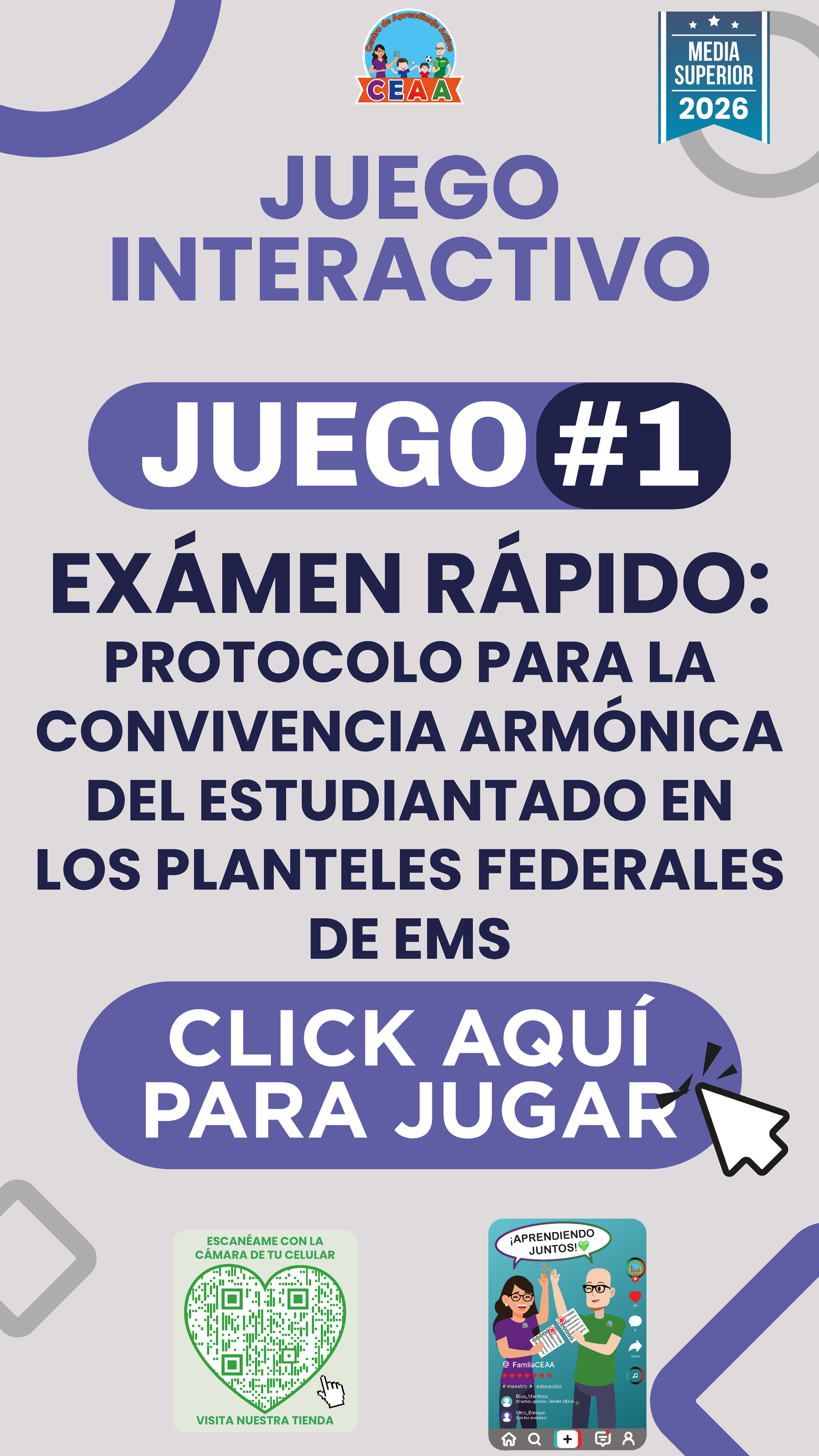 JUEGO INTERACTIVO #1 EXÁMEN RÁPIDO: PROTOCOLO PARA LA CONVIVENCIA ARMÓNICA DEL ESTUDIANTADO EN LOS PLANTELES FEDERALES DE EMS - Media Superior