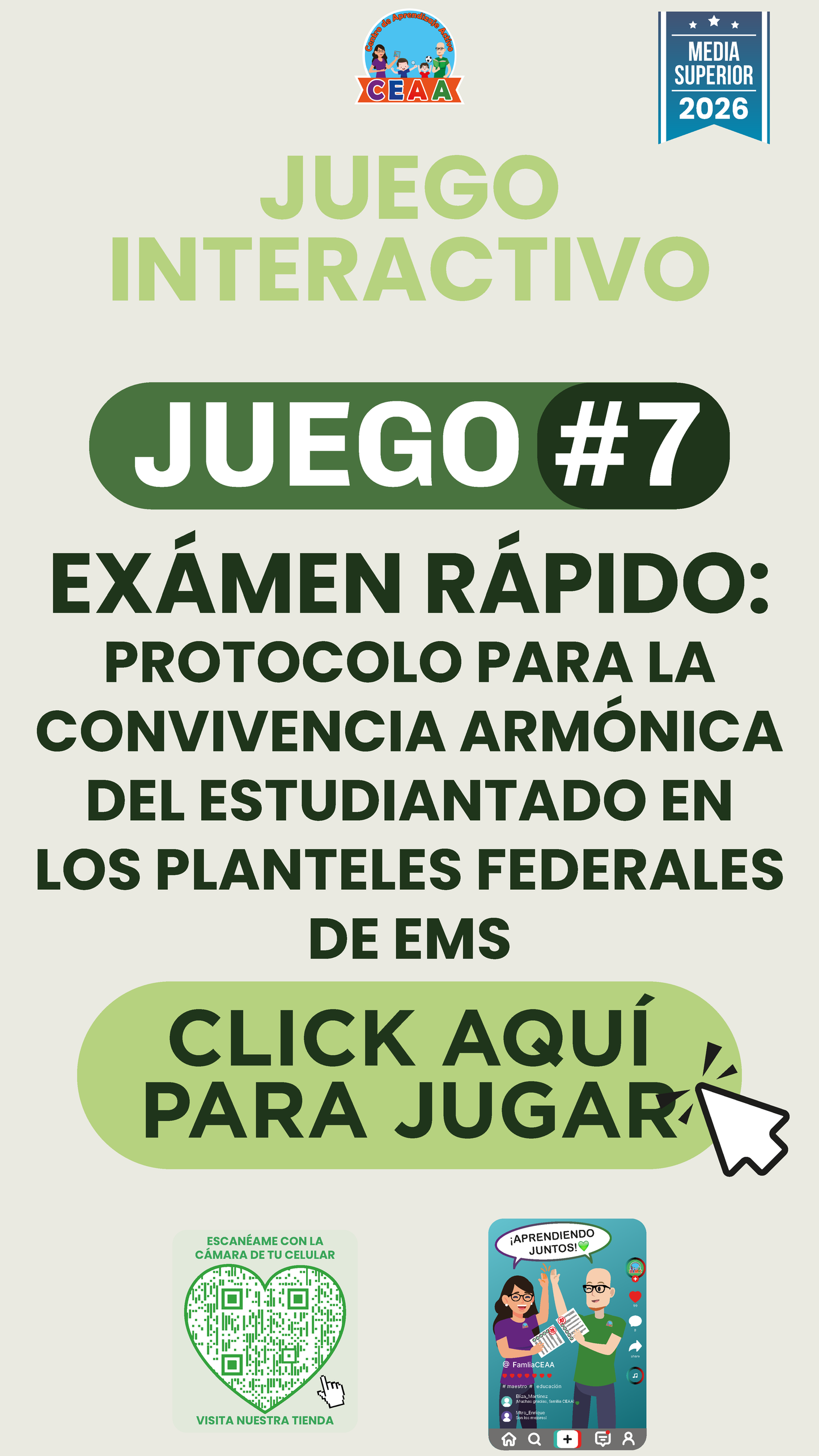 JUEGO INTERACTIVO #7 EXÁMEN RÁPIDO: PROTOCOLO PARA LA CONVIVENCIA ARMÓNICA DEL ESTUDIANTADO EN LOS PLANTELES FEDERALES DE EMS - Media Superior