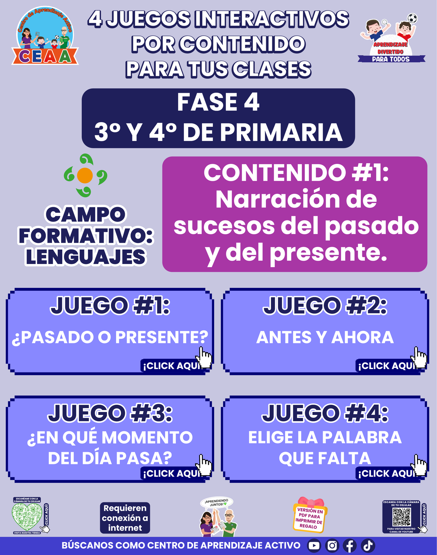 4 JUEGOS INTERACTIVOS POR CONTENIDO PARA TUS CLASES - Fase 4 - LENGUAJES - Contenido 1
