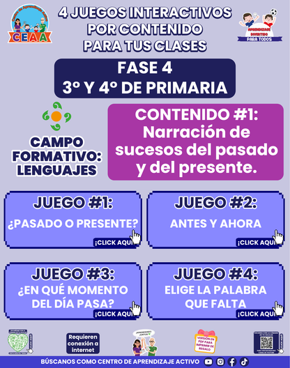 4 JUEGOS INTERACTIVOS POR CONTENIDO PARA TUS CLASES - Fase 4 - LENGUAJES - Contenido 1