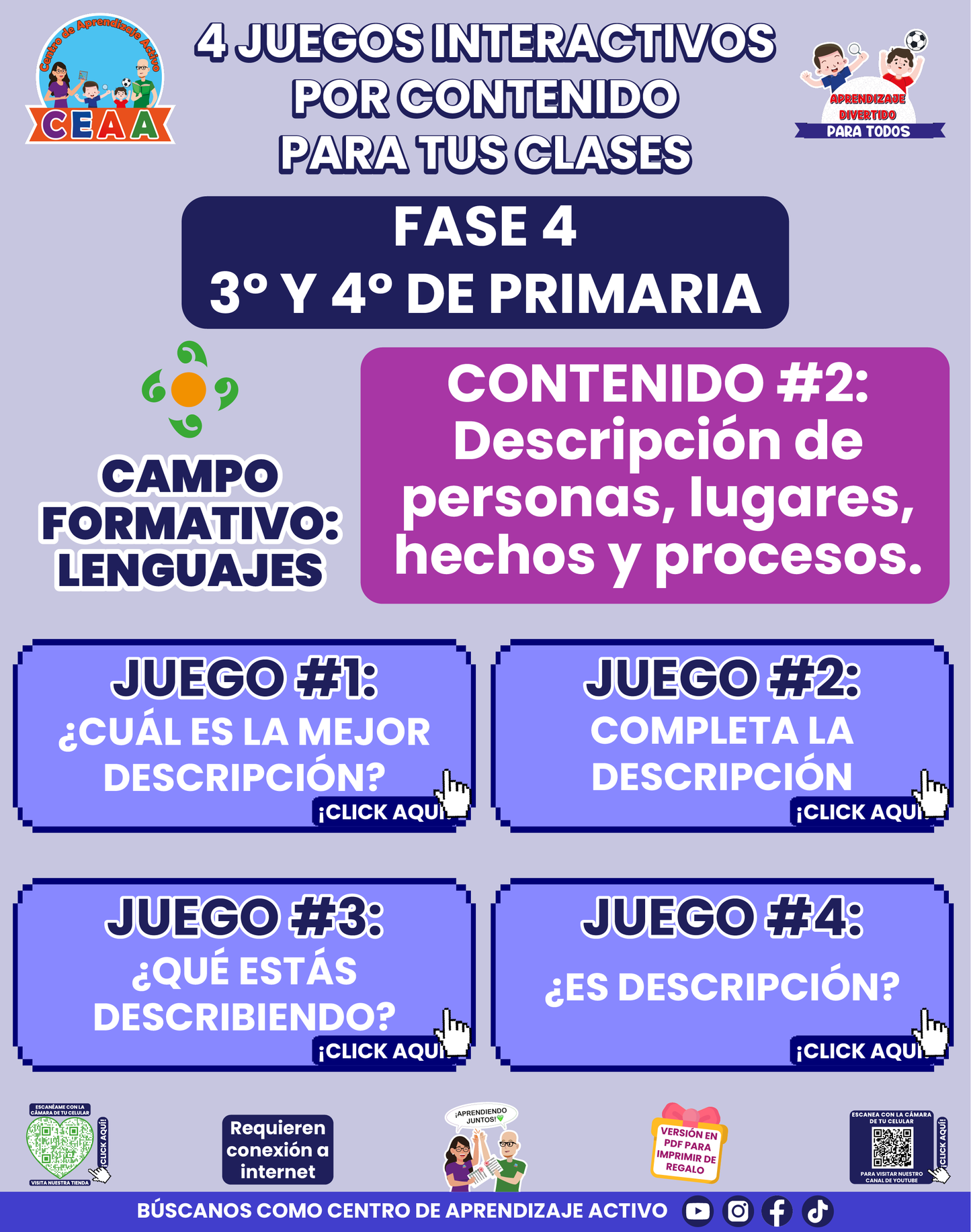4 JUEGOS INTERACTIVOS POR CONTENIDO PARA TUS CLASES - Fase 4 - LENGUAJES - Contenido 2