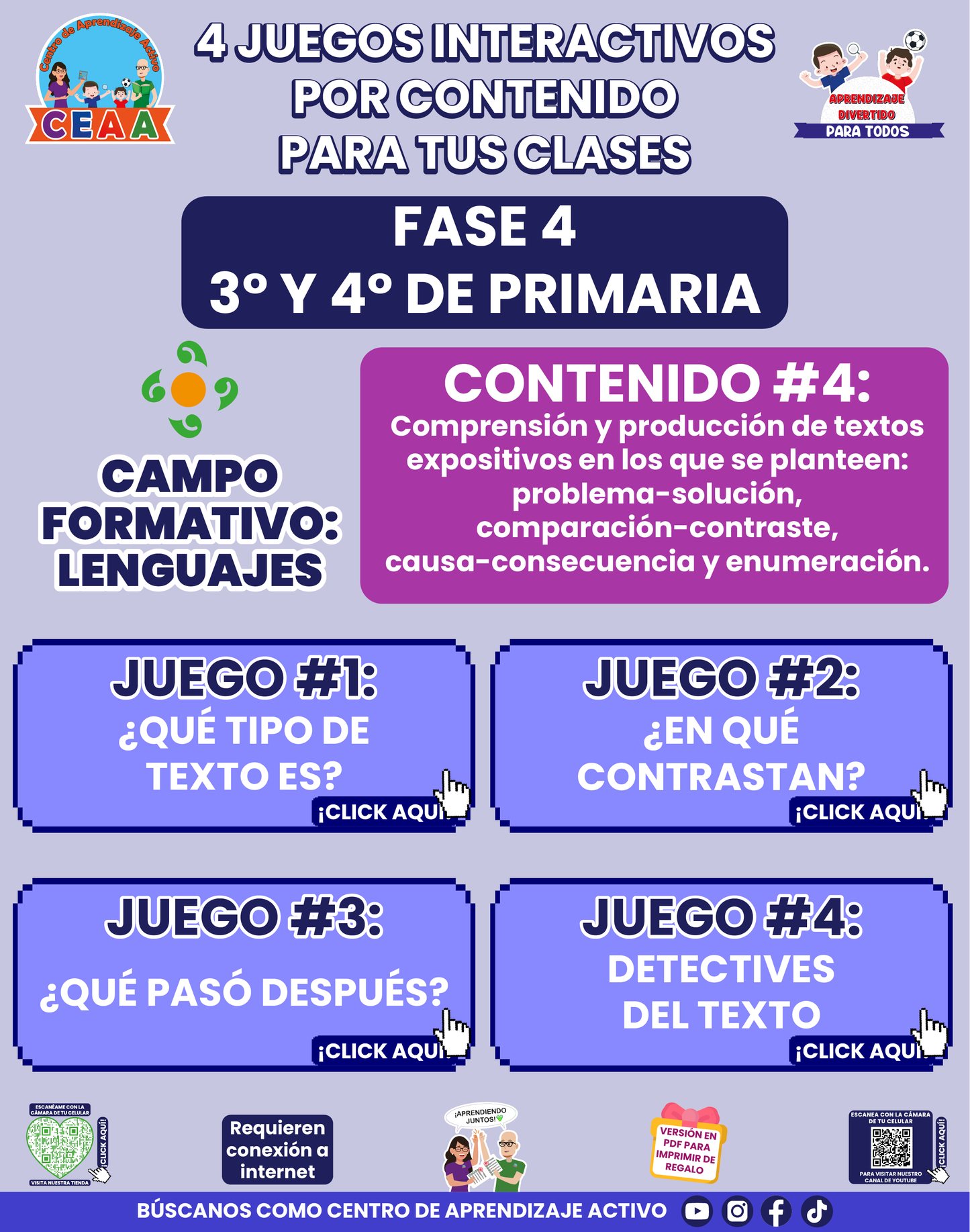 4 JUEGOS INTERACTIVOS POR CONTENIDO PARA TUS CLASES - Fase 4 - LENGUAJES - Contenido 4