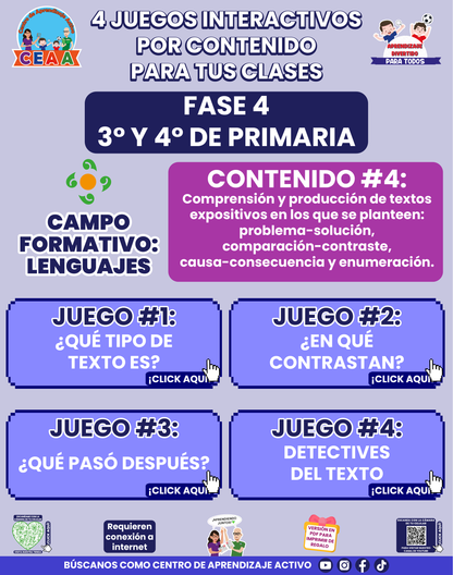 4 JUEGOS INTERACTIVOS POR CONTENIDO PARA TUS CLASES - Fase 4 - LENGUAJES - Contenido 4