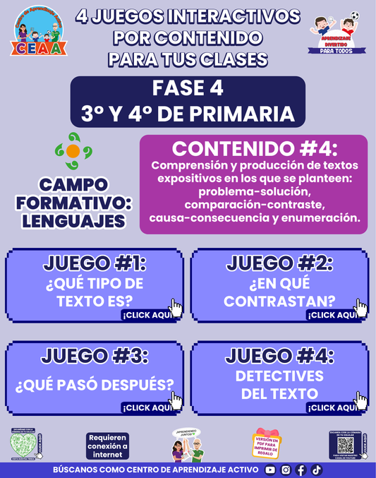 4 JUEGOS INTERACTIVOS POR CONTENIDO PARA TUS CLASES - Fase 4 - LENGUAJES - Contenido 4