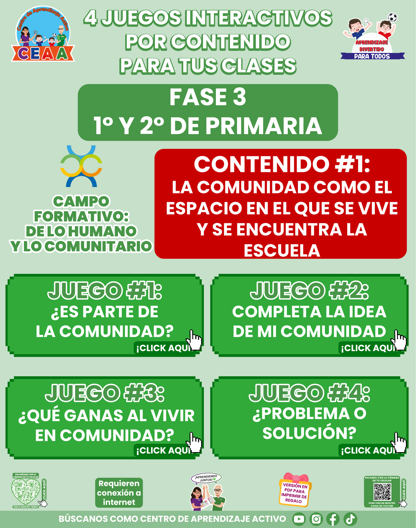4 JUEGOS INTERACTIVOS POR CONTENIDO PARA TUS CLASES - Fase 3 - DE LO HUMANO Y LO COMUNITARIO - Contenido 1