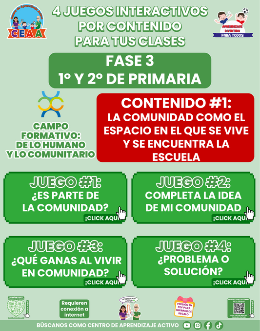 4 JUEGOS INTERACTIVOS POR CONTENIDO PARA TUS CLASES - Fase 3 - DE LO HUMANO Y LO COMUNITARIO - Contenido 1