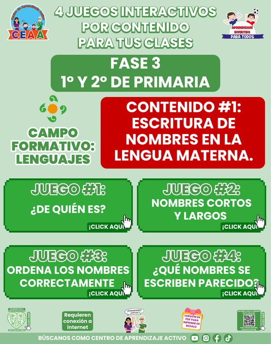 4 JUEGOS INTERACTIVOS POR CONTENIDO PARA TUS CLASES - Fase 3 - LENGUAJES - Contenido 1