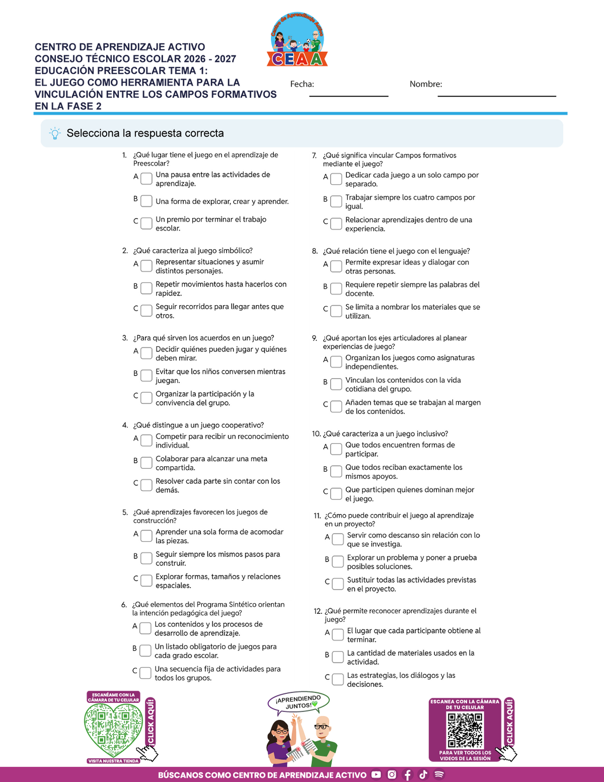 JUEGOS DE ESTUDIO PARA IMPRIMIR CTE EDUCACIÓN PREESCOLAR TEMA 1
