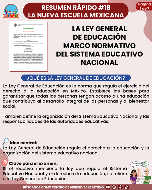 Resumen Rápido #18: LA LEY GENERAL DE EDUCACIÓN MARCO NORMATIVO DEL SISTEMA EDUCATIVO NACIONAL