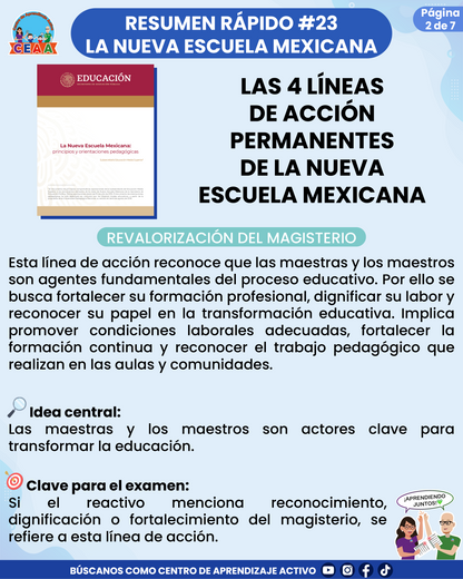 Resumen Rápido #23: LAS 4 LÍNEAS DE ACCIÓN PERMANENTES DE LA NUEVA ESCUELA MEXICANA