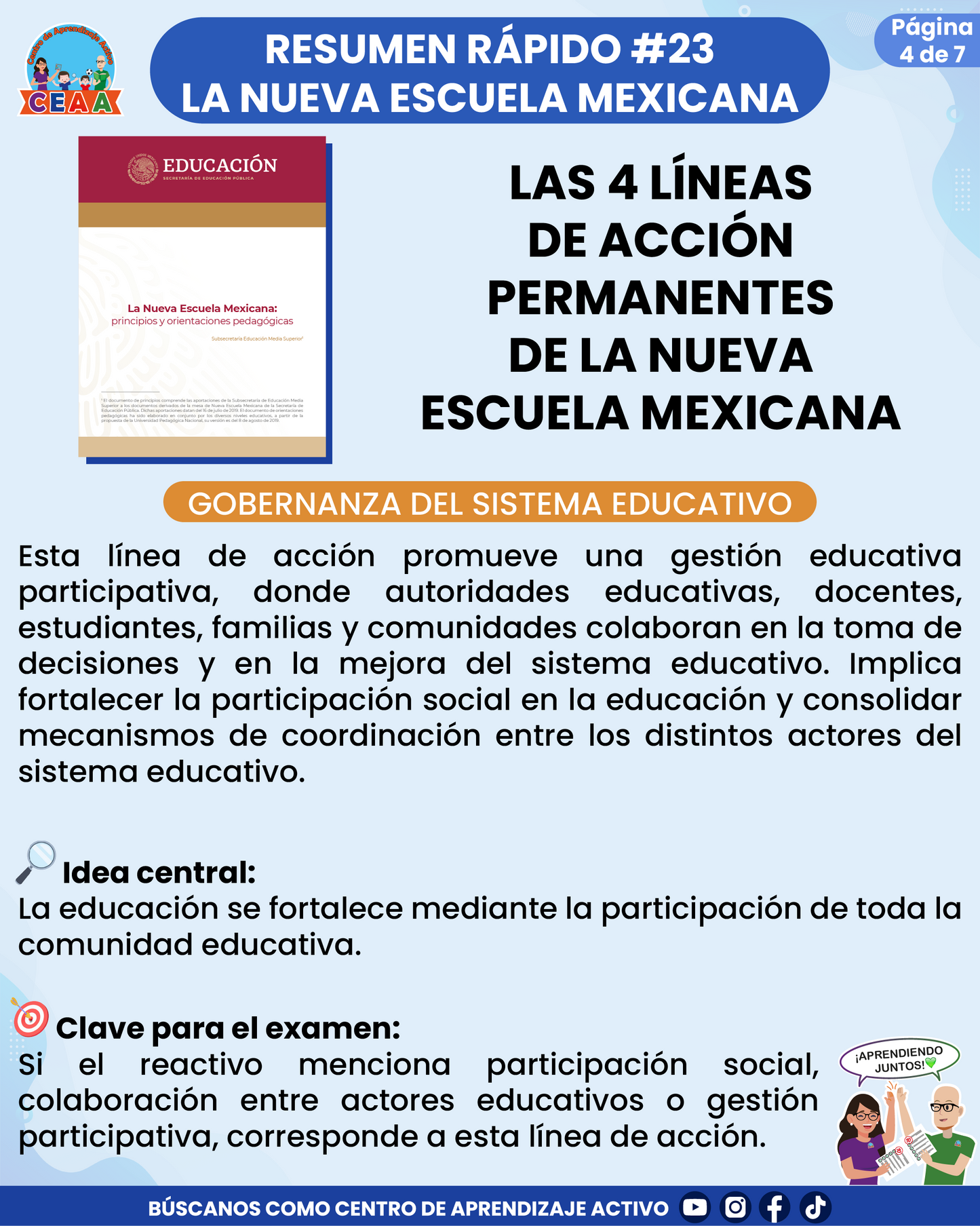 Resumen Rápido #23: LAS 4 LÍNEAS DE ACCIÓN PERMANENTES DE LA NUEVA ESCUELA MEXICANA