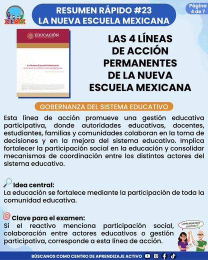 Resumen Rápido #23: LAS 4 LÍNEAS DE ACCIÓN PERMANENTES DE LA NUEVA ESCUELA MEXICANA