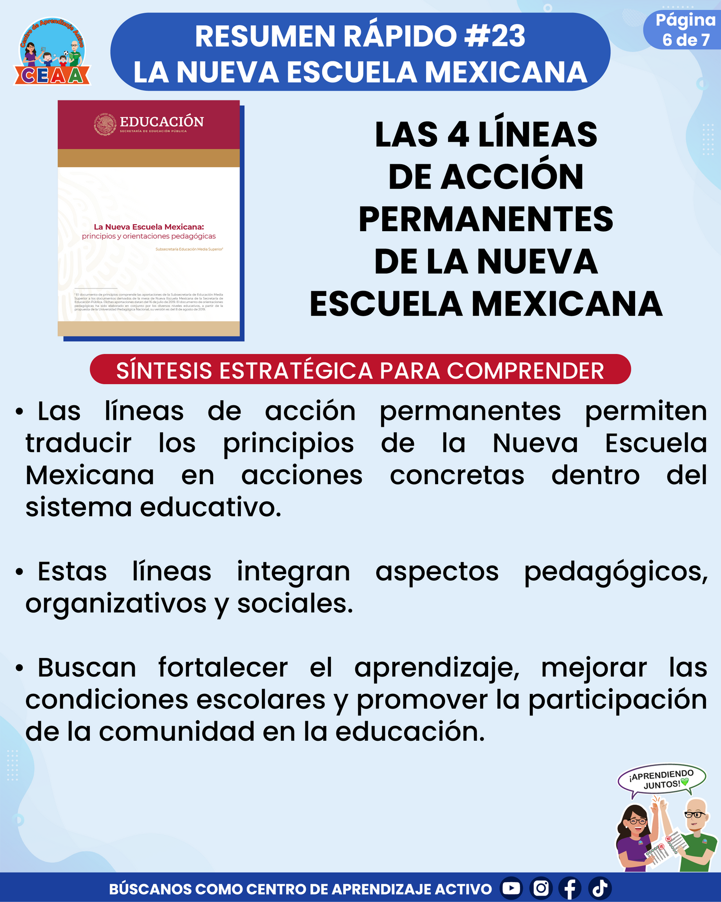 Resumen Rápido #23: LAS 4 LÍNEAS DE ACCIÓN PERMANENTES DE LA NUEVA ESCUELA MEXICANA