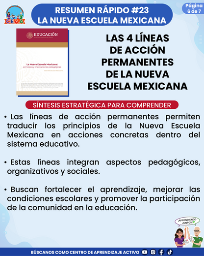 Resumen Rápido #23: LAS 4 LÍNEAS DE ACCIÓN PERMANENTES DE LA NUEVA ESCUELA MEXICANA
