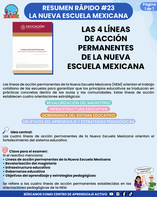 Resumen Rápido #23: LAS 4 LÍNEAS DE ACCIÓN PERMANENTES DE LA NUEVA ESCUELA MEXICANA