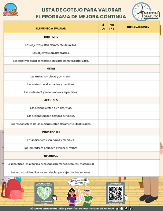 LISTA DE COTEJO PARA VALORAR EL PROGRAMA DE MEJORA CONTINUA en PDF