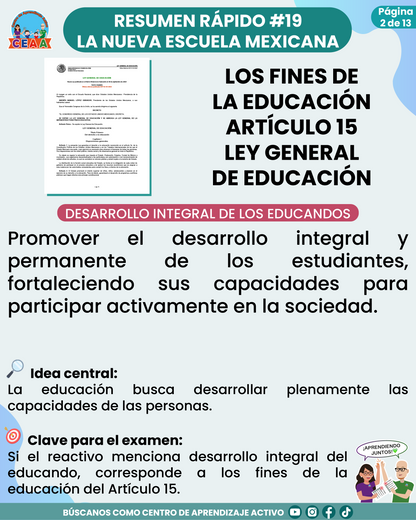 Resumen Rápido #19: LOS FINES DE LA EDUCACIÓN ARTÍCULO 15 LEY GENERAL DE EDUCACIÓN