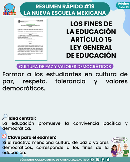 Resumen Rápido #19: LOS FINES DE LA EDUCACIÓN ARTÍCULO 15 LEY GENERAL DE EDUCACIÓN