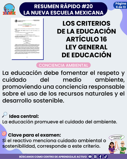 Resumen Rápido #20: LOS CRITERIOS DE LA EDUCACIÓN ARTÍCULO 16 LEY GENERAL DE EDUCACIÓN